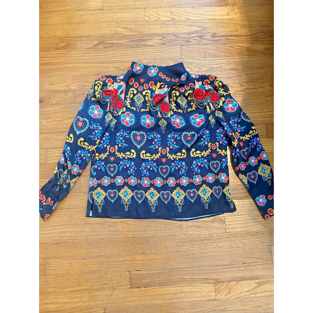 NWT Alden Adair Scarlett Top Davinci S Jewel Print Puff Sleeve Blouse $224